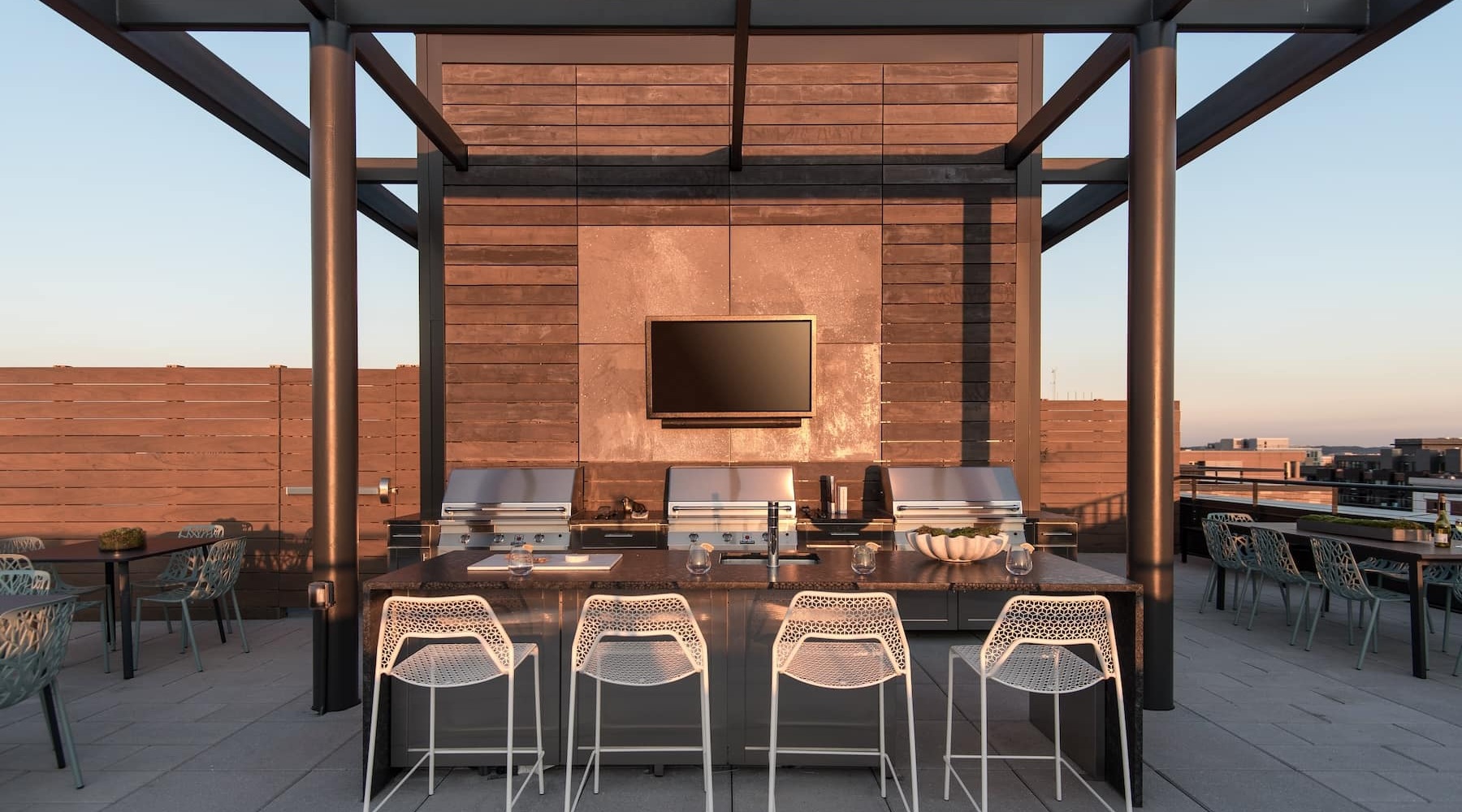 outside seating beside grill stations