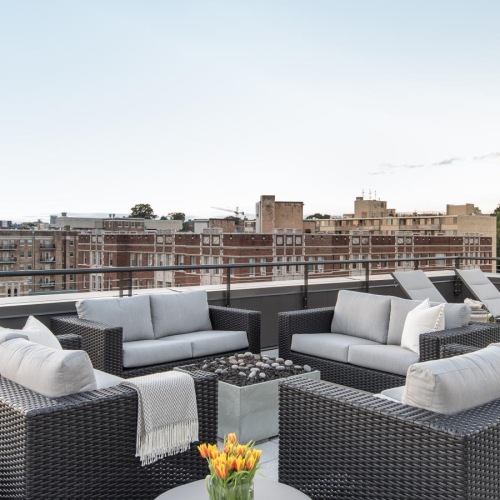 Access to resident-only features a large group of grey couches